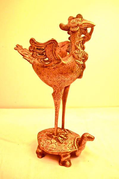 Statue en cuivre jaune représentant Zhuque et Xuanwu